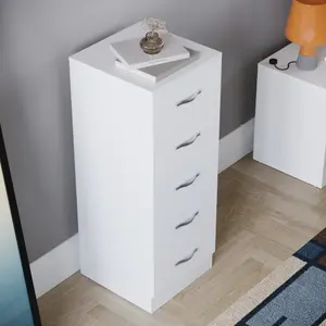 Vida Designs Riano White 5 Drawer Narrow Chest (H)900mm (W)345mm (D)360mm