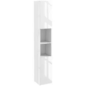 kleankin High Gloss Bathroom Floor Cabinet Storage Cupboard with Doors