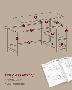 VASAGLE Computer Desk, Writing Desk with 2 Shelves, Work Table for Office Living Room, Steel Frame, Ebony Black