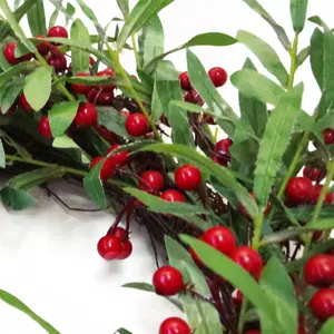 60cm (24 inches) Large Luxury Christmas Mistletoe Leaf and Red Berry Floristry Wreath