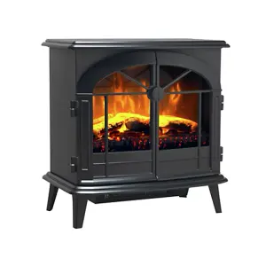 Dimplex Leckford Optiflame Electric Stove, Large Black Freestanding Electric Fire with LED Flame Effect, 2kW Adjustable Heater, Ar