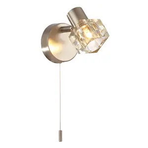 Modern Satin Nickel Wall Light Fitting with Chunky Square Ice Cube Glass Shade