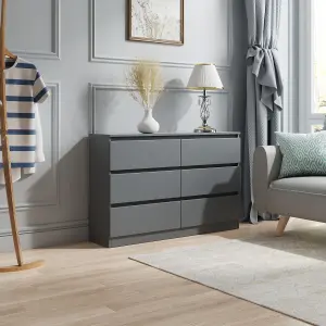 SunDaze Chest of Drawers Storage Bedroom Furniture Cabinet 6 Drawer Dark Grey 120x30x77cm