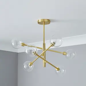 Litecraft Supa Brass 6 Arm Stick Semi-Flush Ceiling Light