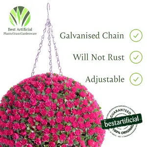 Pair of Best Artificial 28cm Pink Rose Hanging Basket Flower Topiary Ball - Suitable for Outdoor Use - Weather & Fade Resistant