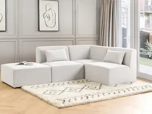 Left Hand 3 Seater Modular Jumbo Cord Corner Sofa with Ottoman Off White LEMVIG