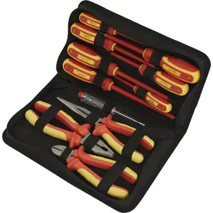 11pc Electricians Tool Kit - VDE Insulated Safety Tool Set - Screwdrivers Pliers