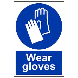 Wear Gloves PPE Mandatory Safety Sign - Rigid Plastic - 150x200mm (x3)