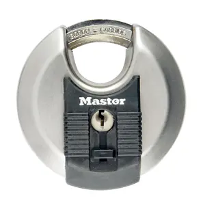 Master Lock Excell Heavy duty Stainless steel Black Closed shackle Disc Padlock (W)80mm