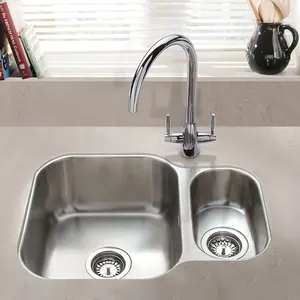 Cookology PISTOIA 1.5 Bowl Sink Undermount Reversible with Side Drainer - Stainless Steel