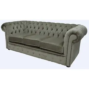 Chesterfield Handmade 3 Seater Sofa Settee Velluto Sage Green Fabric In Classic Style