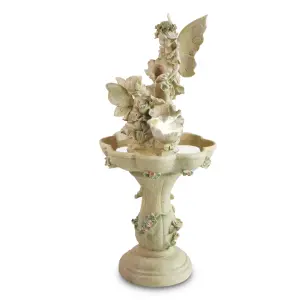 Primrose Fae Falls 4-Tier Cream Cascading Garden Outdoor Patio Water Feature with LED Lights H105cm