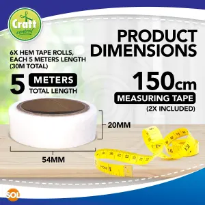 30m Hemming Tape and  2x 150cm Measuring Tape, 40mm No Sewing Tape Roll Adhesive Fabric Fusing Tape, Tape For Curtains