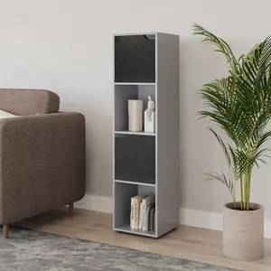 URBNLIVING 119cm Height Grey Wooden Cube Bookcase with Black Line Door Display Shelf Storage Shelving Cupboard