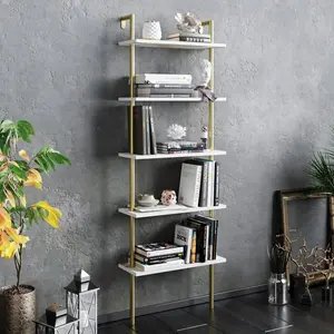 Iker 174cm H x 60cm W Stainless Steel Ladder Bookcase Gold/White