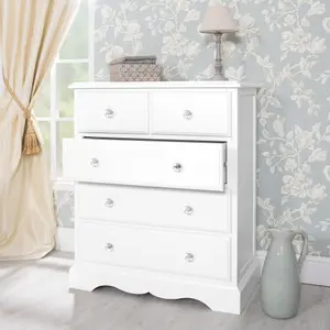 Romance True White 2 Over 3 Chest of Drawers with Crystal Handles