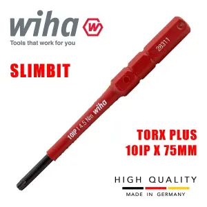 Wiha SlimBits Torx Plus Screwdriver 10IP Head 75mm 1000v VDE Electrician 43148