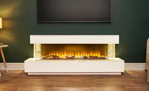 Acantha Aspen White Marble & Slate Fireplace Suite with Downlights, 69 Inch