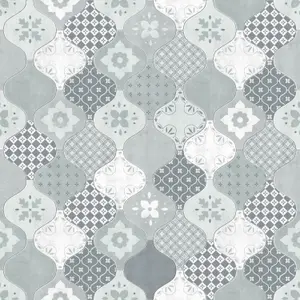 Love Your Walls Vinyl Geometric Patterned Tiles Wallpaper Blue Smooth Finish