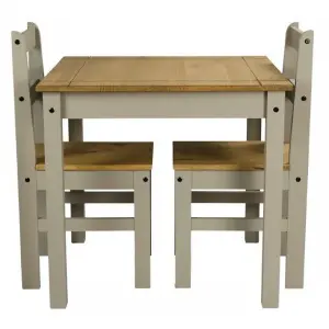 Mercers Furniture Corona Grey Wax Rio Dining Set Table & 2 Chairs Solid Pine with Mexican Styling