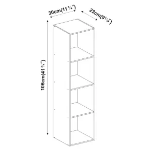 URBNLIVING Height 106cm 4 Shelf Wooden Bookcase Shelving Colour Teak Display Storage Shelf Unit Shelves