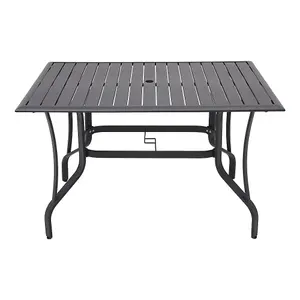 150cm L Garden Metal Slatted Coffee Table Rectangle Table in Black