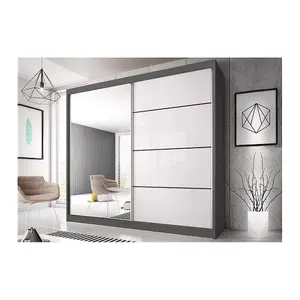 Contemporary White Gloss Front & Graphite Wardrobe W203cm H218cm D61cm with Mirrored Sliding Doors