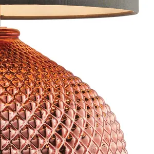 Modern Textured Table Lamp Copper Glass Base & Grey Shade Bedside Feature Light