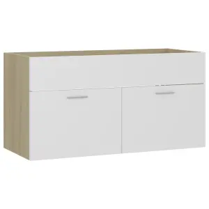 Berkfield Sink Cabinet White and Sonoma Oak 90x38.5x46 cm Engineered Wood