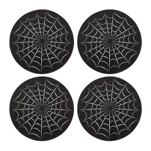 Something Different Spider Web Coaster Set (Pack of 4) Black/White (One Size)