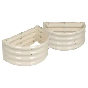 Semicircular Galvanised Steel Raised Garden Beds - 60cm x 30cm - Ivory - Pack of 2