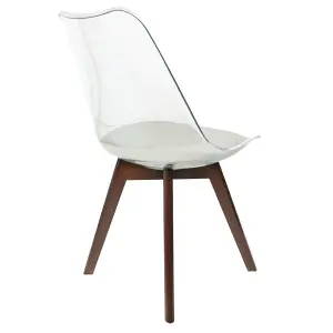 Soho Clear and Light Grey Plastic Dining Chair with Squared Dark Wood Legs