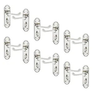 URBNLIVING 174mm Length 12 Pcs Ashworth Metal & Polished Nickel Lever Latch Bathroom Door Handle Set