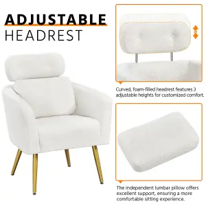 Yaheetech White Boucle Barrel Accent Chair with Adjustable Headrest