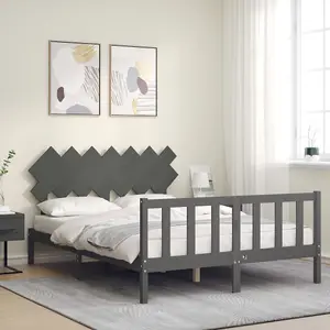 Berkfield Bed Frame with Headboard Grey King Size Solid Wood