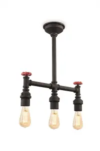 Luminosa Factory 3 Light Semi Flush Light Rustic Black, E27