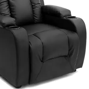 Manual Pushback Recliner Chair With Compact Living Room Design And Cup Holders In Black Bonded Leather