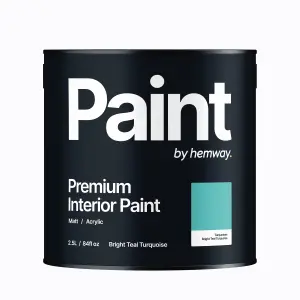 Hemway Interior Paint Matt Acrylic Bright Teal Turquoise Blue 2.5L Tin Durable Emulsion Walls Ceilings Kitchen Bathroom All Rooms