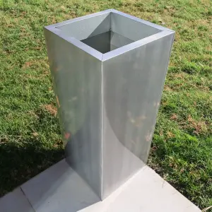 75cm Zinc Galvanised Brushed Silver Tall Square Planter