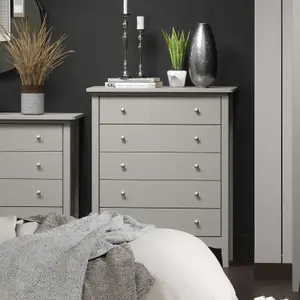 Como Light Grey 5 drawer chest of drawers