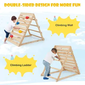 Costway Double Sided Triangle Climber Wooden Climbing Toy w/ Climbing Rocks