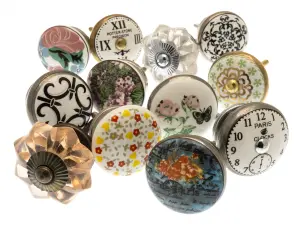 MangoTreeKnobs - Mixed Set of Shabby Chic Vintage Style Ceramic Cupboard Knobs x Pack 12 (MG-261)