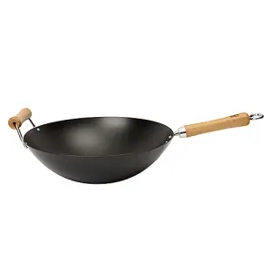 School of Wok "Wok Star" Non-Stick Carbon Steel Wok, Silver, 14-Inch