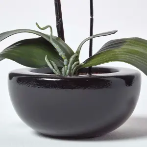 Homescapes Oriental Style Cerise Orchids in Black Bowl