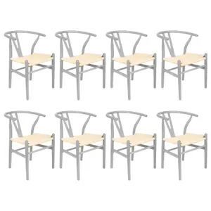 Nicholas Winter Beech Wooden Wishbone Dining Chairs - Grey/Natural - Set of 8