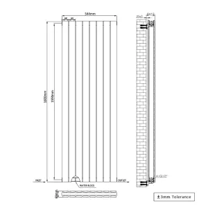 Right Radiators 1600x544 mm Vertical Double Flat Panel Designer Radiator Anthracite