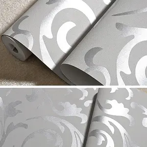 Modern 3D Damask Texture Wallpaper Non Woven Silver Grey  Wallpaper Decorative Paper 10M