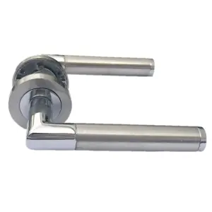 Straight Lever Rose Door Handles, Mitred Duo Chrome Satin Handle 64mm Latch & Hinges