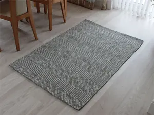 Teal Handmade Modern Wool Easy to Clean Geometric Rug For Dining Room Bedroom And Living Room-66 X 200cm (Runner)