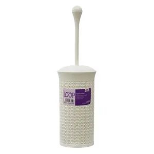 JVL Loop Toilet Brush and Rectangular Lidded Bin - White